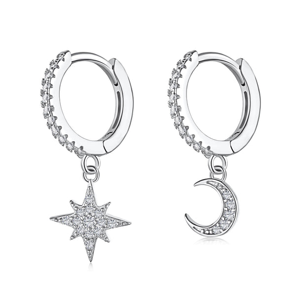 ˇShiny JewelryˇStar and Moon Asymmetric Earrings