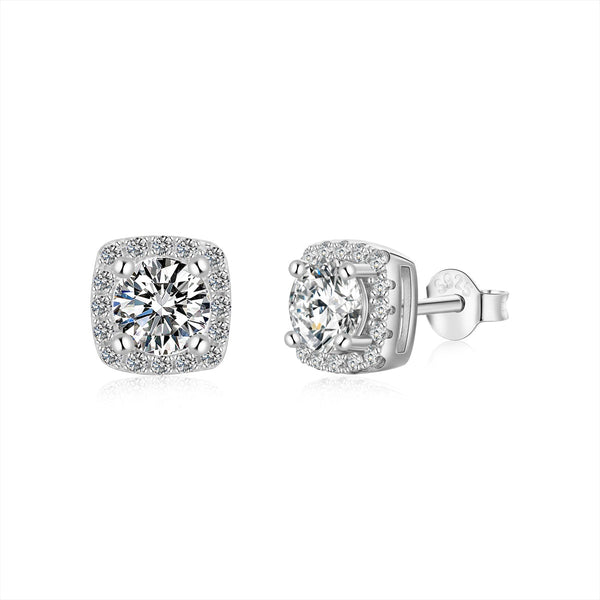 ˇShiny JewelryˇClassic Round Center Stone Stud Earrings