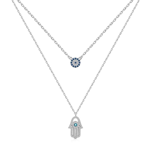 ˇShiny JewelryˇDemon Eye Hamsa Palm Necklace