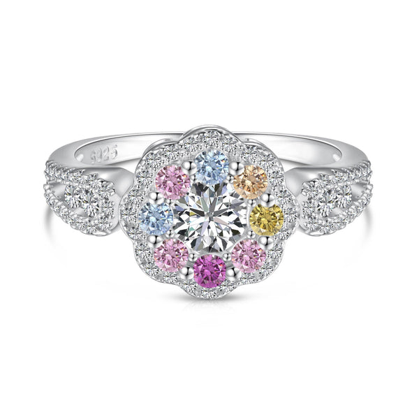 ˇShiny JewelryˇDelicate Colorful Round Cut Flower Shape Wedding Ring
