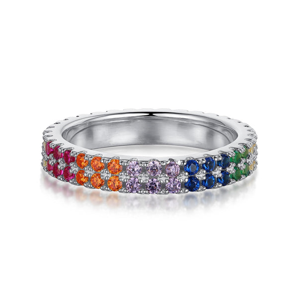 ˇShiny JewelryˇUnique Colorful Round Cut Tennis Ring