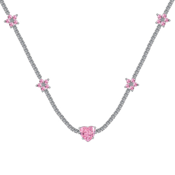 ˇShiny JewelryˇDazzling Pink Heart Flower Necklace
