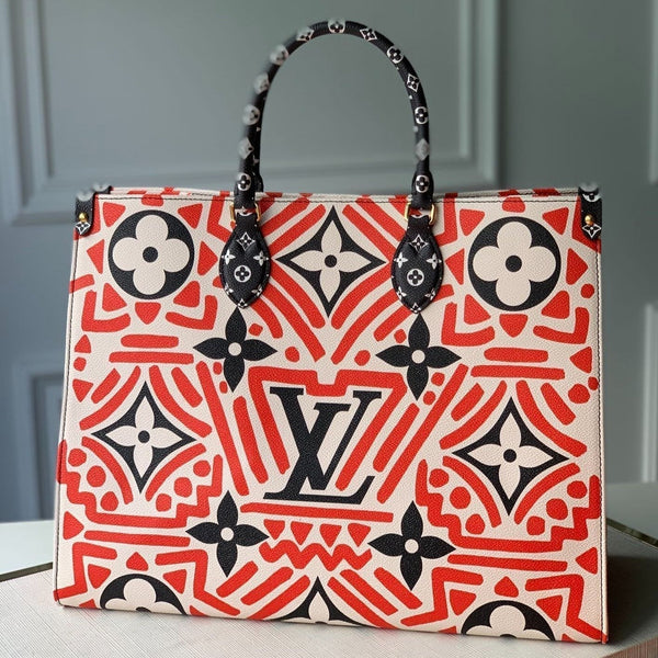 LV CRAFTY ONTHEGO GM CREAM AND RED MONOGRAM GIANT CANVAS
