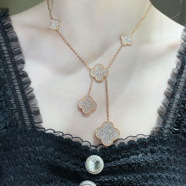 シャイニージュエリー クローバー 6モチーフ ダイヤモンド パヴェネックレス