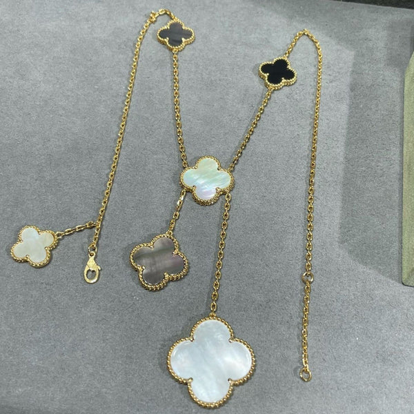 シャイニージュエリー クローバー 6モチーフ モップ オニキス ゴールドネックレス