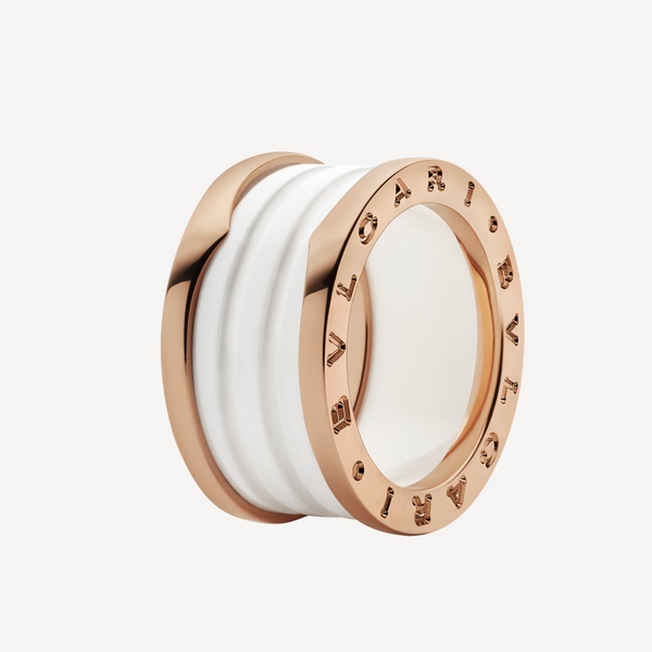 ˇShiny JewelryˇZERO 1 4バンドループとホワイトセラミックスパイラルピンクゴールドリング