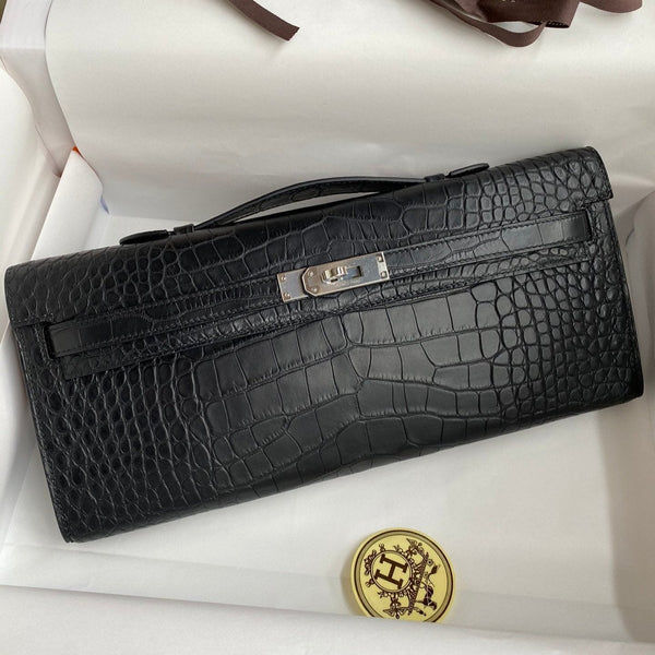 KELLY CUT 31 IN BLACK ALLIGATOR LEATHER WITH SILVER HARDWARE (MADE-TO-ODER)