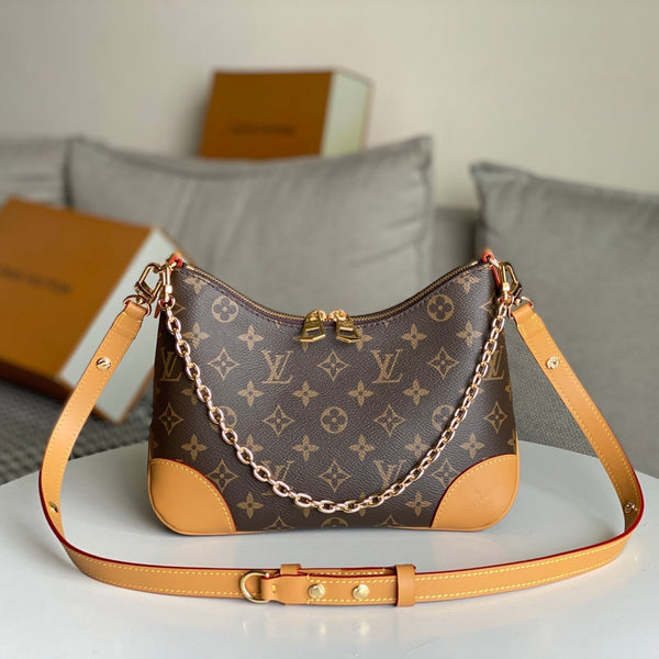 LV 25S BOULOGNE 29 IN BROWN MONOGRAM CANVAS LEATHER TRIM GOLD HARDWARE