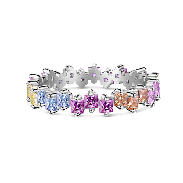 ˇShiny JewelryˇMixed Colorful Square Staggered Rings