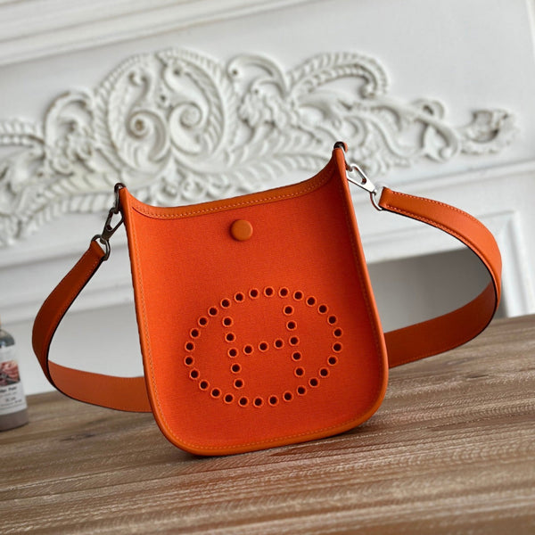 MINI NEO 17 EVELYNE BAG IN FIRE ORANGE CANVAS AND CALFSKIN