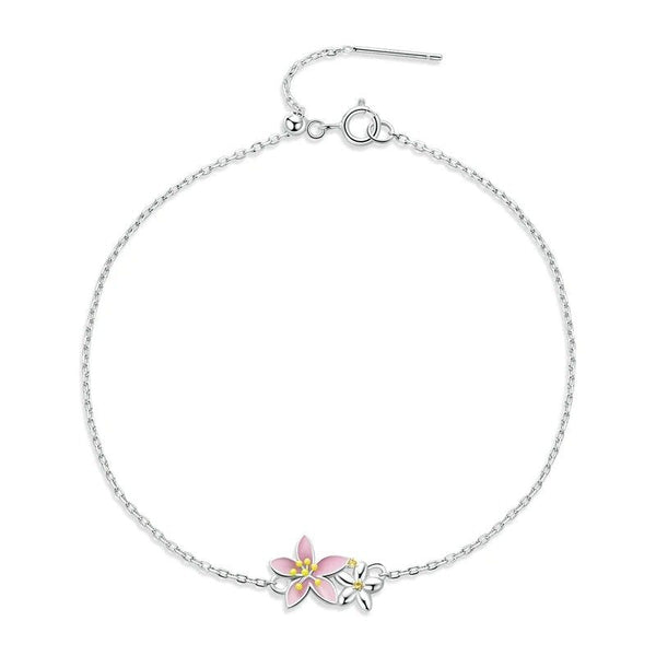 [SHINY]Beautiful Cherry Blossom Bracelet Adjustable Silver Snake Chain Link